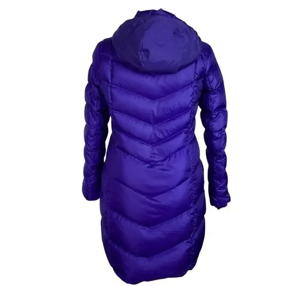 Lands End Long Down Parka Coat Women M Purple Pockets Hood Zip Up Winter - Picture 5 of 9
